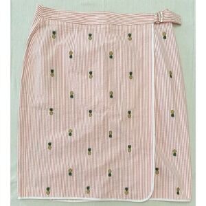 Brooks Brothers Skirt Womens 10 Pink White Seersucker Embroidered Pineapple Wrap